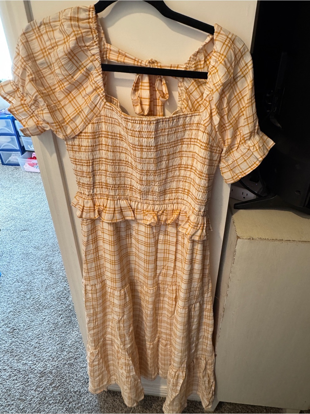Paper Crane Yellow and White Plaid Smocked Dress